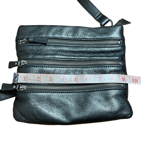 DANIER Grey Genuine Leather Crossbody Multi Zipper Pockets Key Lanyard - Picture 4 of 10